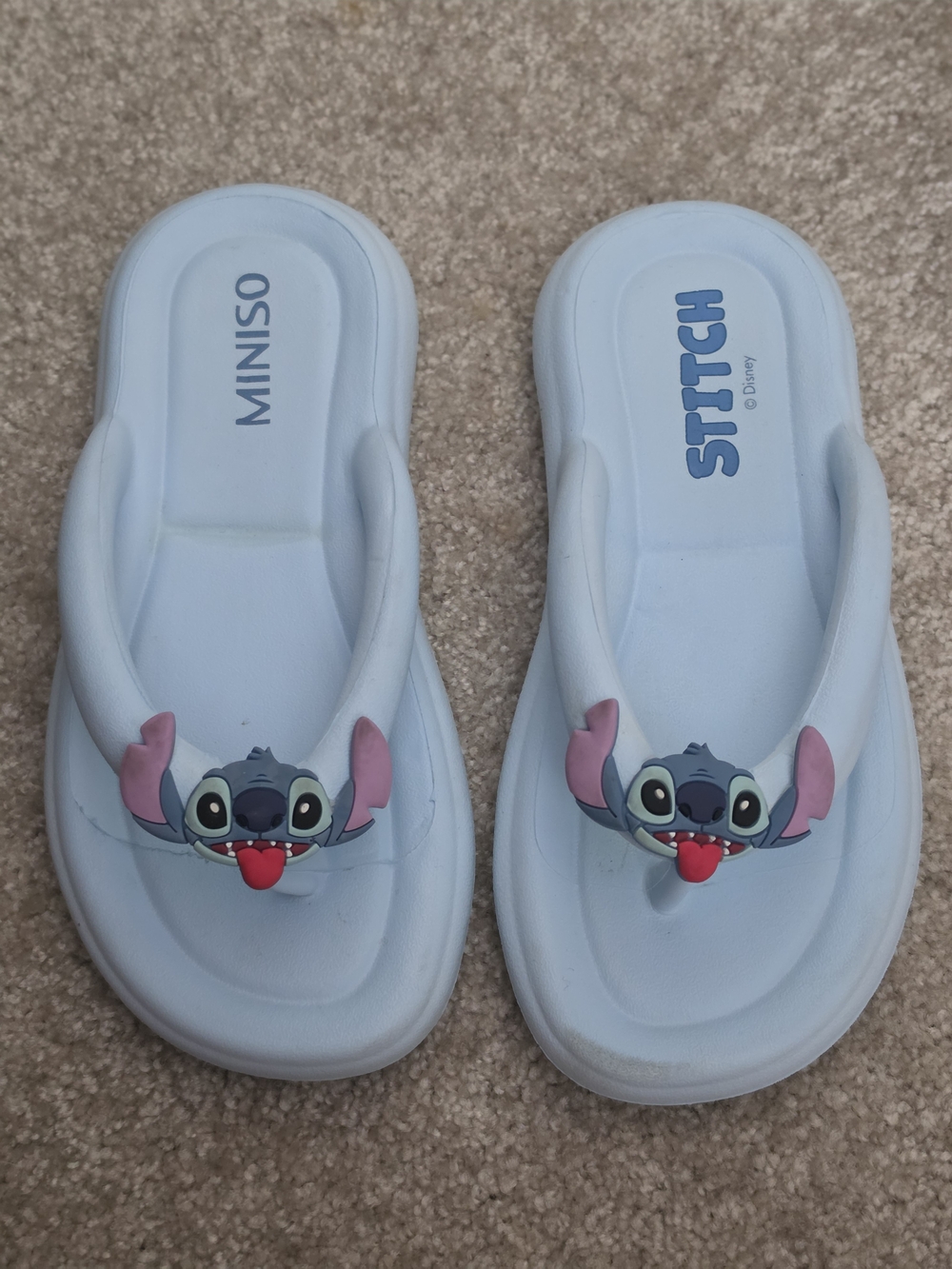 Light Blue Stitch Character Flip Flops - MINISO